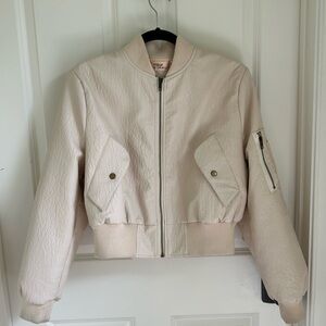 Stella Dallas cream bomber jacket vegan size small. See pics for stains